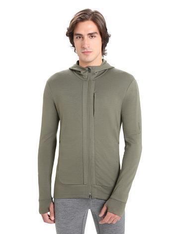 Loden Men's Icebreaker Merino Quantum III Long Sleeve Zip Hoodie | USA 1269XYUF